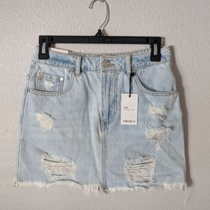 Light wash denim mini skirt